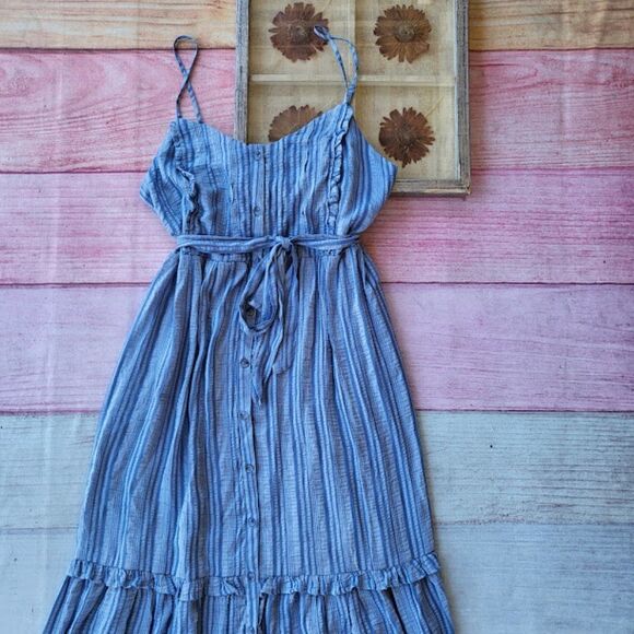 Pinkblush David & Dani Blue Striped Button Front Plus Maternity Midi Dress 2X - Picture 8 of 10